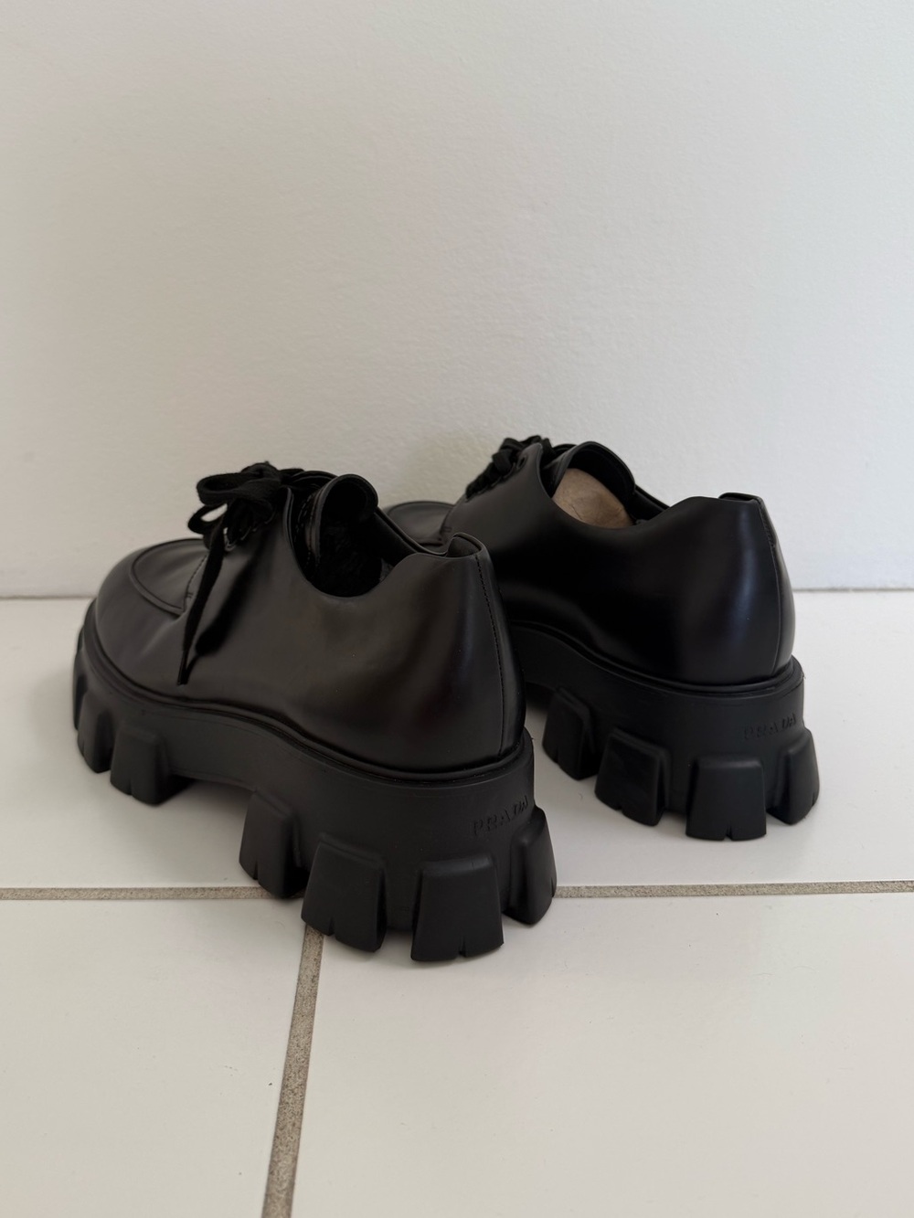 PRADA Monolith Black Chunky Lug Sole Leather Derby Shoes - Sz 10 - 💯 AUTHENTIC - Picture 5 of 12